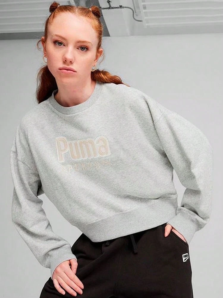 PUMA Letter Logo Embroidered Running Sports Fitness Casual Sweatshirt Women's Grey - Grey - View 1