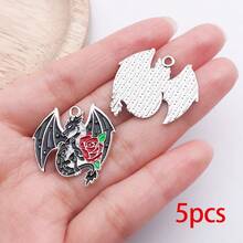 5/12 piezas Dijes de esmalte gótico Dragón Cuervo Murciélago Gato Polilla Rosa Lápida Colgantes para DIY Halloween Pulsera Collar Pendiente Suministros para hacer joyas - Negro - Ver 12