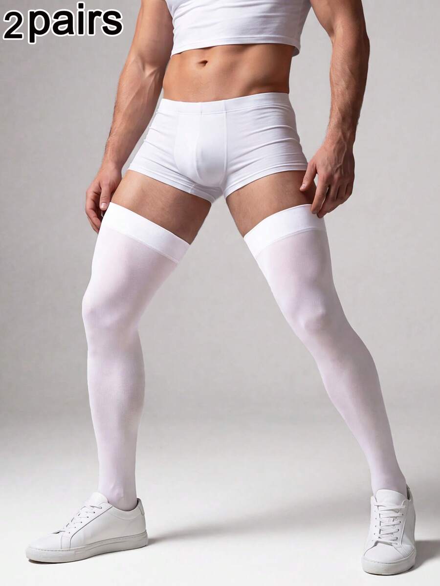 2 Pairs Men's Fashion Business Lightweight Long Socks, High Elasticity Fitted Mature Elegant Over-The-Knee Socks, Suitable For Business Party Outfits