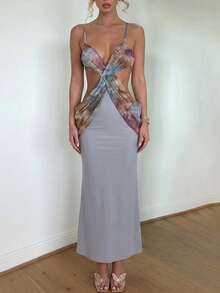 Women's Sexy Backless Spaghetti Strap Knit Maxi Dress, Suitable For Summer Sun Dress Style - Grey - View 4