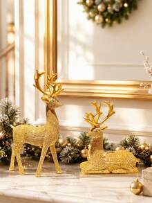 2pcs Gold Reindeer Figurines, Resin Deer Statue Set, Christmas Tabletop Decor, Modern Nordic Home Decor, Suitable For Living Room, Mantel, Bookshelf, TV Stand, Office Desk, Dining Table, Holiday Centerpiece, Winter Party Decoration, Housewarming Gift - A - View 8