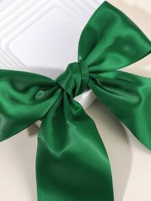 1 pieza Pinza para el cabello con lazo de cola larga de satén verde oscuro, accesorio para el cabello de cinta brillante, adecuado para niñas, fiesta de vacaciones y accesorio de moda diario para el cabello, Día Nacional de Arabia Saudita - Verde - Ver 6