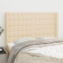 Headboard With Ears Cream 147x16x118/128 Cm Fabric - Cream - View 1