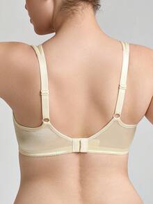 Deyllo Plus Size Women's Front Closure Bra, Floral Jacquard Wide Adjustable Straps Wireless Support Bra, Suitable For Large Bust - Apricot - View 4