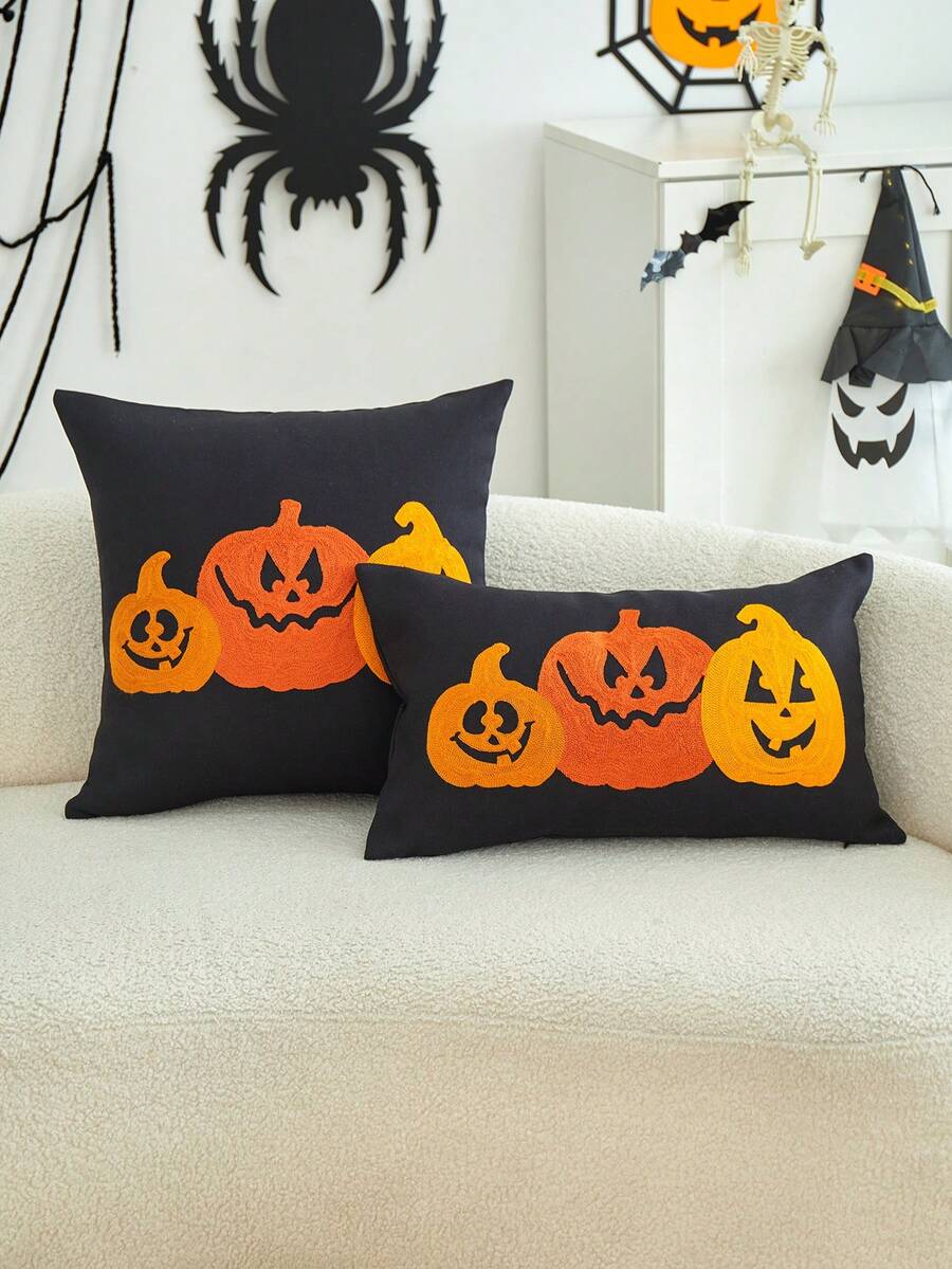 1件萬聖節南瓜刺繡枕套，適合室內裝飾，萬聖節裝飾，四季通用枕套，不含枕芯