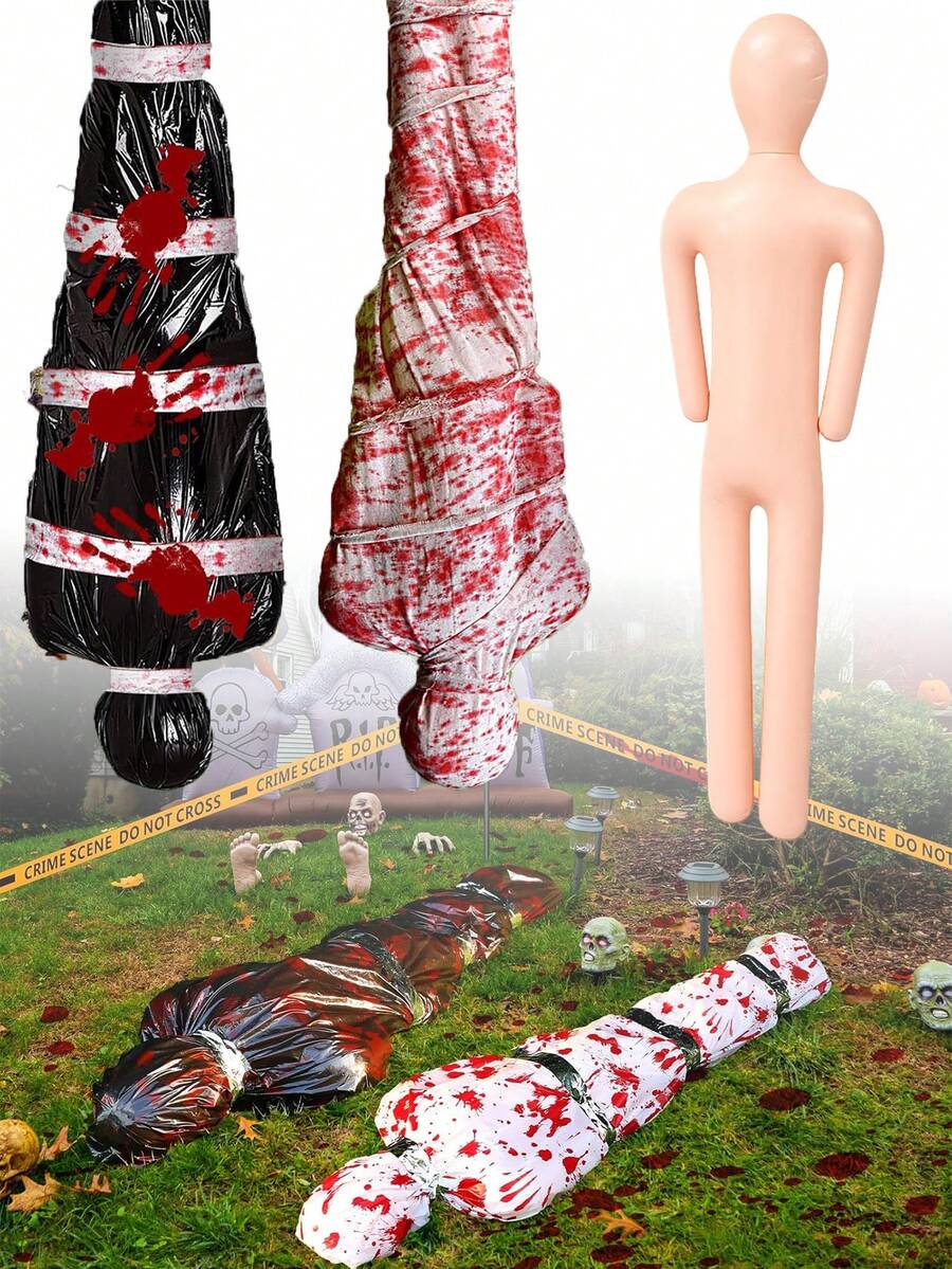 3pcs Inflatable Human Model, Inflatable Dummy, Inflatable Zombie Model - Suitable For Party Events, Prank Games, Practical Role Play, Halloween Decoration Horror Props, Crime Scene, Yard And Home Decor, Scene Setup And More - Inflatable Human Body Model - View 1