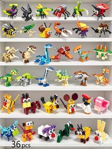 Youleli 36pcs Mini Animal Building Blocks Set, DIY Compatible With Classic Small Particle Building Toys, Children's STEM Educational Toys, Birthday Party Favors - Mixed Color - View 11