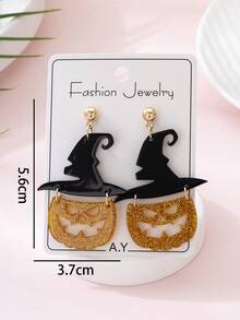 1 Pair Halloween Shiny Witch Hat & Pumpkin Design Women's Fashion Earrings, Suitable For Parties, Gatherings And Holiday Decoration Wear - Multicolor - View 4