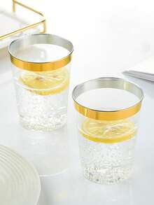 10pcs 10oz Gold Rim Plastic Cups - Durable Hard Cold Drink Cups, Suitable For Weddings, Birthdays, Christmas And New Year, Stackable Elegant Party Tableware, Perfect For Halloween, Christmas And Other Holiday Celebrations And Gatherings - A - View 11