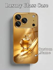 1件 DIY 定製獨家姓名奢華金亮面水晶蘋果印花高畫質電鍍金玻璃手機殼，適用於 iPhone 17/17Pro/17ProMax/17Air/16/16Pro/16ProMax/16Plus/15/15Plus/15Pro/15Promax/14/14Pro/14Promax/13/12/11/XRMax/8/7/6Plus，全包覆優雅華麗高吸引力保護殼 - 金色 - 查看 6