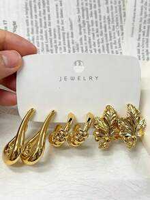 1 Pair - 9 Pairs Exaggerated Earrings, Resin Material, Shell, Texture, Glossy, Floral Design, Suitable For Daily Wear, Gatherings, Parties. - Yellow Gold - View 8