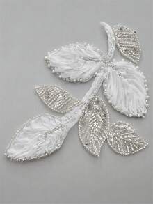 1pc Women White Sheer Organza Flower Applique Patch With Embroidered Edge, 3D Floral Sew On Patch For Dress DIY Decoration - White - View 2