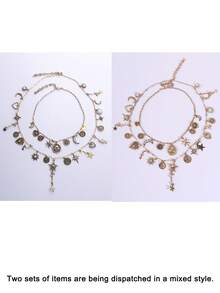 ZAA Sun & Moon Tassel Necklace, Vintage Tassel Choker, Retro Niche Luxury Collarbone Chain, Bohemian Style Necklace, 2026 New Fashion Accessory - Multicolor - View 6