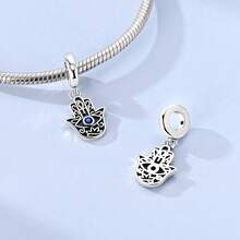 1pc Silver Plated Blue Evil Eye Hamsa Hand Elephant Charm Beads, DIY Bracelet Necklace Keychain Jewelry Making Accessories, Daily Matching Jewelry - Silver - View 7