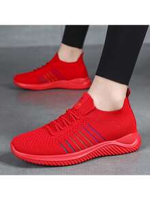 Women's Slip-On Shoes, Comfortable Breathable Polyurethane Sole, Minimalist Elegant Design - Red - View 4