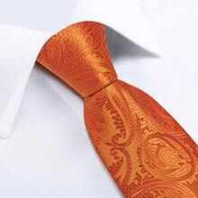 Glossy Paisley Orange Necktie Matching Hanky Cufflinks Tie Clip Styling Set For Outdoor Spring Festival Party - Orange - View 4