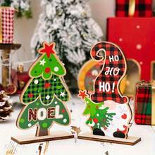 2D Flat, 4pcs Decorative Art Wooden Statue Set - Santa Claus, Snowman And Christmas Tree Design - Suitable For Christmas, New Year And Winter Multi-Functional Holiday Decoration - No Power Required - A - View 7