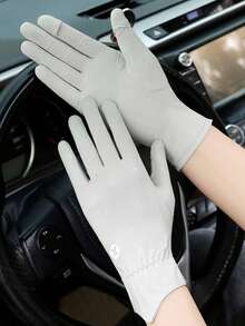 1 Set New Multi-Color Ice Silk Sun Protection Gloves, All-Season Elastic Women's UV-Resistant Breathable Anti-Slip Cool Thin Long Outdoor Sun Protection Ice Silk Gloves - Multicolor - View 1