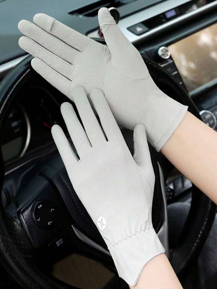 1 Set New Multi-Color Ice Silk Sun Protection Gloves, All-Season Elastic Women's UV-Resistant Breathable Anti-Slip Cool Thin Long Outdoor Sun Protection Ice Silk Gloves - Multicolor - View 1