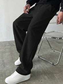1pc Boys' Loose Fit Thermal Lined Thickened Warm Straight Leg Sweatpants Spring Autumn Winter - Black - View 7