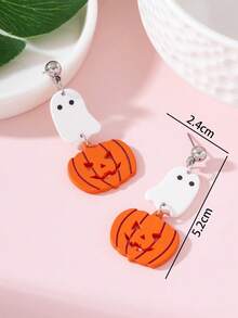 1 Pair Halloween Horror Ghost Pumpkin Enamel Design Women's Fashion Earrings, Perfect Match For Holiday Parties - Multicolor - View 4