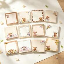 3/9/12 Pack Highland Cow Sticky Note Set - Cute Cow And Flower Design, Durable Paper, Perfect For Birthday Parties, Home, School And Office, Ideal Gift For Women On Valentine's Day - one-size - View 2