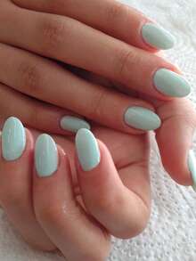 24pcs Long Almond Shaped Shiny Pink Pointed Press-On Nail Tips, Medium Size, Perfect Fit, Acrylic False Nails Set, Includes 1pc Jelly Glue And 1pc Nail File, Suitable For Women And Girls Daily Wear, Also For Rave Parties And Other Occasions - Mint Blue - View 2