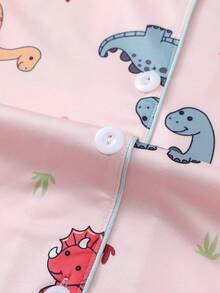 2pcs/Set Plus Size Women's Pajama Set, Cute Dinosaur Family Print, Women's Loungewear, Spring/Summer Holiday Outfit, Short Sleeve Lapel Top And Shorts, Can Be Worn As Casual Wear - Multicolor - View 6