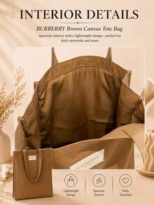 Burberry 博柏利棕色帆布托特包,單件售賣,包型挺括輕便大容量,通勤出遊日常攜帶合適 - 棕色 - 查看 8