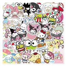 SANRIO 貓咪系列可愛卡通貼紙 100/50張輕量防水乙烯基貼紙，易撕貼，適用於筆記本電腦、水壺、滑板、行李箱、手機殼、剪貼簿等，可愛文具禮品，動漫貼紙，可愛房間裝飾 DIY 手作貼紙組，返校季禮物與派對小禮 - 彩色 - 查看 2