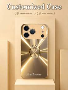 1 pieza Funda de teléfono de vidrio de alta definición personalizada, patrón de impresión de manzana degradada, adecuada para Apple 16 Pro Max/15/14 Plus/13 Pro/12 Pro Max/11/XsMax/8/7/6Plus y S24 Ultra/S25 Ultra, elegante colorida linda divertida minimalista, funda de teléfono personalizada única y linda, regalo ideal para novio, novia, familia, amigos, abuelos, aniversario de pareja, cumpleaños - Dorado - Ver 8