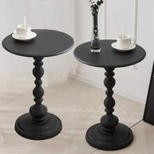Juego de 2 mesas auxiliares redondas de metal, mesa de sofá negra, mesa pequeña bandeja de TV para el sofá en la sala de estar y recámara, cama, silla, mini mesa de centro, mesa de cabecero - Multicolor - Ver 2