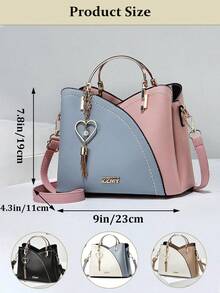 Casual Business Metal Decor Handbag For Women Stylish Crossbody Bag With Tassel Charm Top Handle Shoulder Tote Elegant Black Purse  For Travel Work - 彩色 - 查看 10