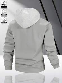 Men's Minimalist Commuter Hooded Jacket, Casual Everyday Wear, Versatile All-Match Zip-Up Outerwear, Functional Top For Men - Light Grey - View 2