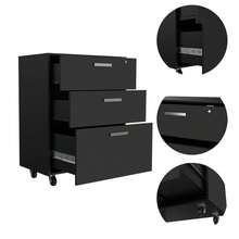 3 Drawers Storage Cabinet With Casters Lions Office, Black Wengue Finish-XY920509 - 1 - View 10