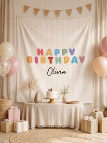 Customized Birthday Banner, Personalized Birthday Name Flag, Fabric Birthday Sign, Wedding Room Decor, Outdoor Wall Art Background, Suitable For Birthday, Wedding, Party Decoration And Personalized Gift - Multicolor - View 6