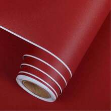1 Roll Red Self-Adhesive Wallpaper, Vintage Pure Red Wallpaper, Peel And Stick, Suitable For Bathroom, Bedroom, Home Decor Wall, Kitchen Cabinet, Matte Red Self-Adhesive Wallpaper, Suitable For Countertop, Desk, Classroom, Wall Decoration, Bathroom Decoration, Bedroom Decoration, Room Decor, Living Room Decoration, Home Decoration, Living Room Wallpaper, Wall Sticker, Wallpaper Art - Multiple Styles - View 5