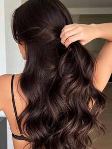 18-30 Inch Long Wavy Clip-In Hair Extensions, 7pcs/Set, Thickened Hair Pieces, Invisible Clip Design, Soft Synthetic Fiber, Black, For Women - Black Brown - View 4