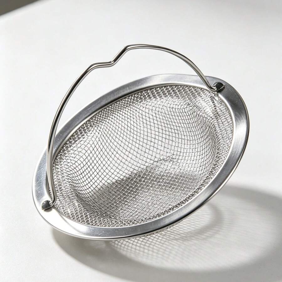 1pc Kitchen Sink Strainer, Made Of Stainless Steel With Curved Handle For Easy Grip And Residue Disposal. Can Intercept Food Residue From Washing Vegetables And Dishes, Prevent Drain Clogging And Keep Water Flowing Smoothly. Suitable For Various Kitchen Scenarios, Odor-Proof Cover