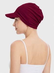 CONFLASS Women's Ribbed Loose Turban Hat With Brim, Elastic Lightweight Muslim Hijab Inner Cap, Solid Color Sun Protection Student Headwear - Multicolor - View 10