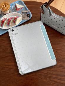 1件淺冰藍波點平板保護殼，相容 iPad Mini6/7/Air/Air2/9.7/10.2/10.5/10.9 (Air4-Air8)/Pro 11/10th Gen/A16/Pro 11 2024 機型，雙面彩繪圖案平板殼，透明壓克力背殼，絲綢質感 8 折支架，自動休眠/喚醒，內置筆槽，產品不含筆，部分機型附相機框 - 淺冰藍 - 查看 4