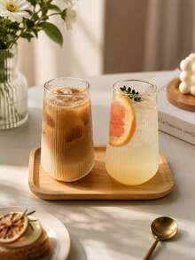 2pcs Glass Cup For Coffee, Iced Tea & Summer Drinks. Perfect For Holiday Gifting, Summer Essentials, And Back-To-School Sipping. This Clear Glass Cup Is Ideal For Enjoying Iced Coffee, Fruit Tea, Lemon Water, And Refreshing Beverages All Season Long. - Multicolor - View 9
