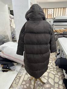 Women's Warm Longline Padded Coat With Hood And Pockets – Chocolate Brown - Chocolate Brown - View 7