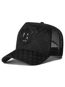 Unisex Plaid Mesh Trucker Hat, R Letter Rubber Patch Decor Adjustable Breathable Outdoor Baseball Cap - R-net Cap - View 3