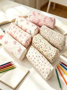 1/3pcs Cute Bow & Floral Pencil Case, Light Pink Multicolor, Soft Polyester, Compact & Portable, Fresh Style, Suitable For All Seasons, Perfect For School, Office, Travel - Multiple Styles - View 5