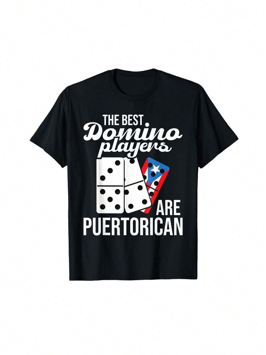 Unisex-Kurzarm-T-Shirt, "Die besten Domino-Spieler sind aus Puerto Rico" Retro-Grafik, maschinenwaschbar, Puerto Rico Pride Herren Rundhals-Freizeit-T-Shirt - Schwarz - Übersicht 1