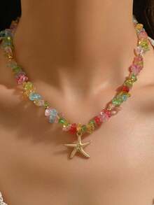 1 pieza Collar con colgante de estrella de mar de cuentas irregulares de colores, joyería bohemia de playa y océano para vacaciones, para mujer, verano, viajes, fiestas & uso diario - Multicolor - Ver 5