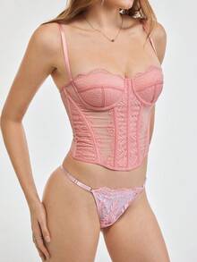 Bonmuse 1件式蕾絲胸衣可愛馬甲上衣 女款性感外出派對夜店上衣 附扣環 夏季款 - 淺粉色 - 查看 4