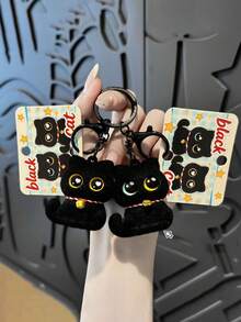 1pc Cute Siamese Cat Keychain With Small Bell, Creative PVC Flocked Keychain Accessory, Bag And Wallet Decoration, Ideal Birthday Gift, Holiday Gift, Party Favor - Multicolor - View 1