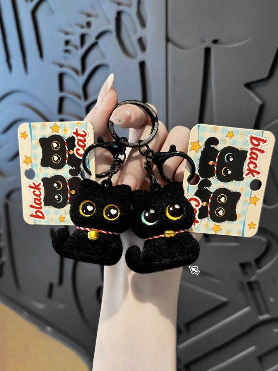1pc Cute Siamese Cat Keychain With Small Bell, Creative PVC Flocked Keychain Accessory, Bag And Wallet Decoration, Ideal Birthday Gift, Holiday Gift, Party Favor - Multicolor - View 1